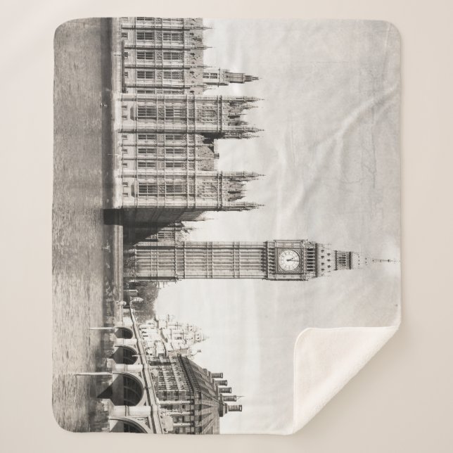 Old London, black and white. Sherpa Blanket (Front)