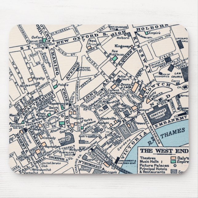Old London Map of West End Mouse Mat (Front)