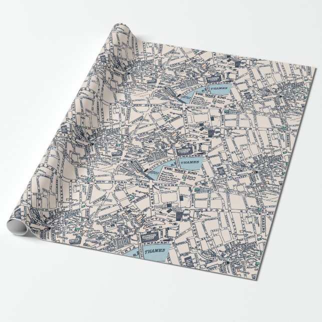 Old London Map of West End Wrapping Paper (Unrolled)