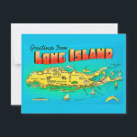 Old Long Island Illustrated Map Postcard<br><div class="desc">A colourful,  very old postcard map of Long Island,  New York repurposed on a new postcard.</div>