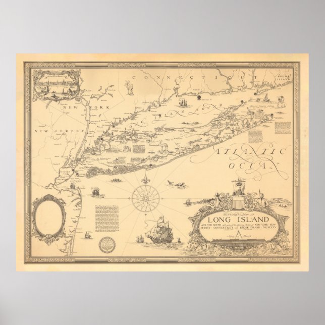 Old Long Island NY Map (1925)  Poster (Front)