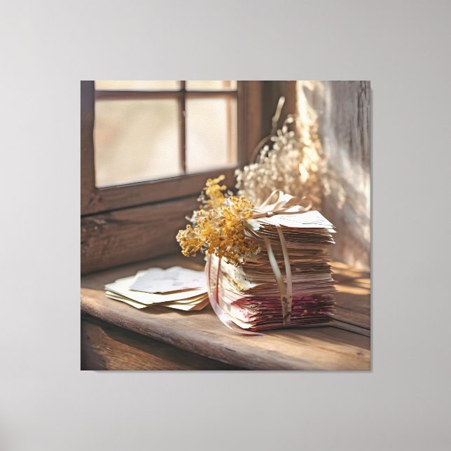 Old Love Letters Tied With Ribbon Canvas Print (Front)