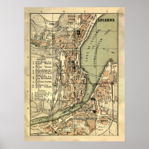 Old Lucerne Switzerland Map (1887)  Poster