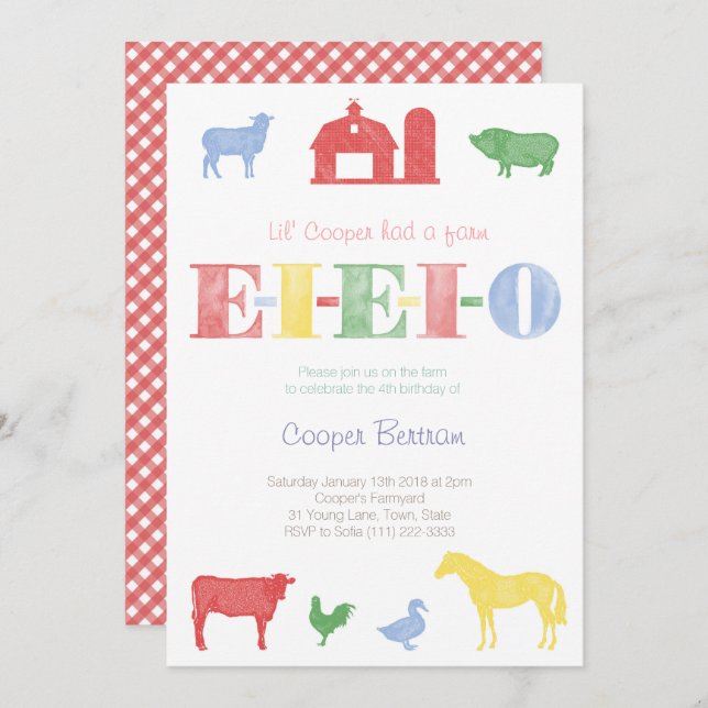 Old MacDonald Birthday, Petting Zoo Party Invites (Front/Back)