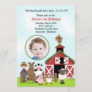 Old MacDonald EIEIO Farm Barnyard Birthday PHOTO Invitation