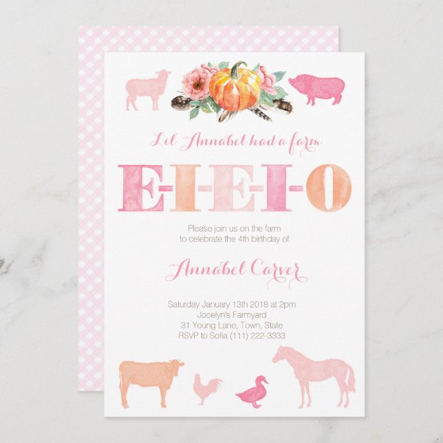 Old MacDonald EIEIO Farm Birthday Party Invitation (Front/Back)