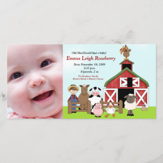 Old MacDonald Farm 8x4 Photo Birth Announcement