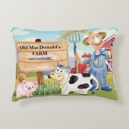 Old MacDonald's E-I-E-I-E-I-O Farm Monogram Decorative Cushion