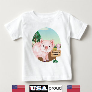 Old MacDonald's Farm 🐮 Cute Pig Monogram  Baby T-Shirt