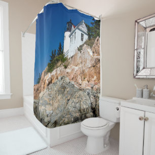 Old Maine Lighthouse // Seashore Rock Shower Curtain