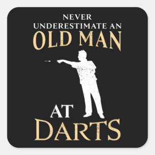 Old Man at Darts Funny Dartist Gift Dad Square Sticker