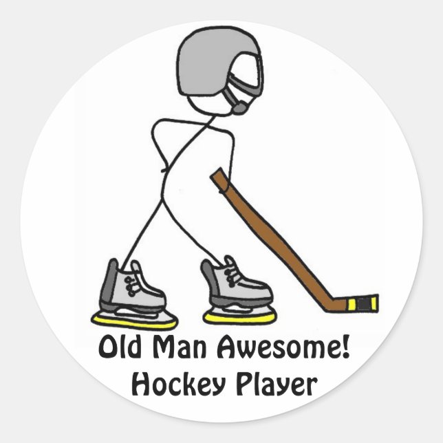 Old Man Awesome! Hockey... Classic Round Sticker (Front)