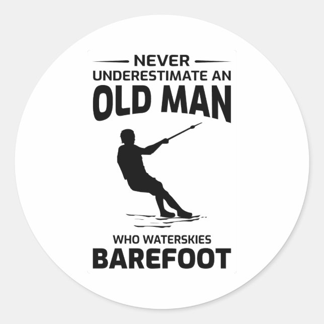 Old Man Barefoot Barefooting skiing Water sport  Classic Round Sticker (Front)