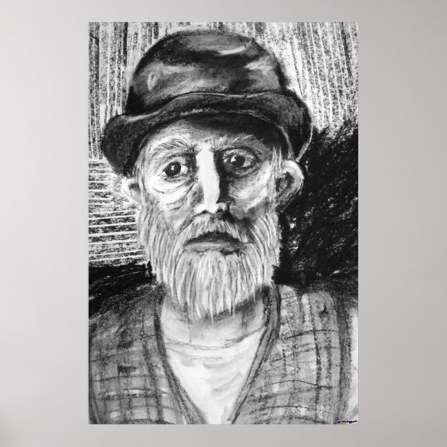 Old Man Charcoal Drawing Poster (Front)
