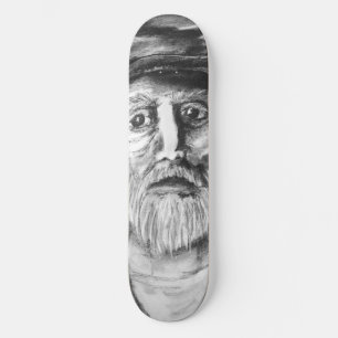 Old Man Charcoal Drawing Skateboard