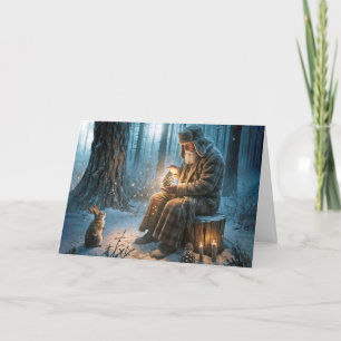 Old Man Christmas With a Rabbit Card