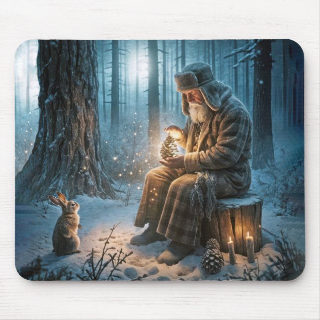 Old Man Christmas With a Rabbit Mouse Mat (Front)