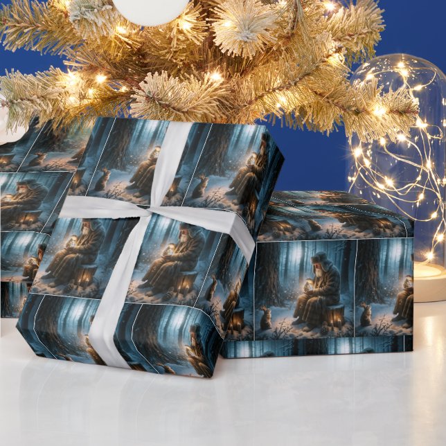 Old Man Christmas With a Rabbit Wrapping Paper (Holidays)