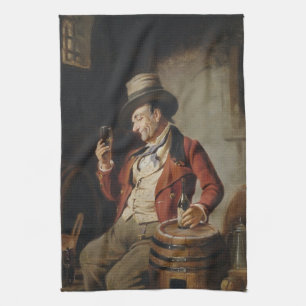Old Man Drinking Beer Painting Tea Towel