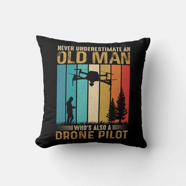 Old Man Drone Pilot Humourous Cushion (Front)