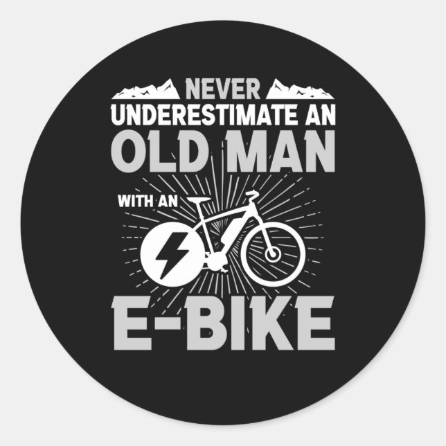 Old Man E-Bike Old Men Bicycling Bike Ride Classic Round Sticker (Front)