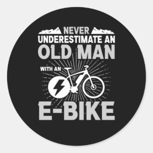 Old Man E-Bike Old Men Bicycling Bike Ride Classic Round Sticker