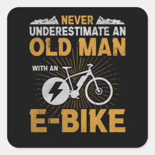 Old Man E-Bike Old Men Bicycling Bike Ride Square Sticker