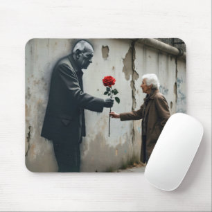 Old Man Graffiti With Red Rose Mouse Mat