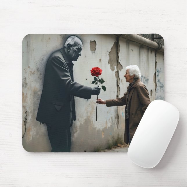 Old Man Graffiti With Red Rose Mouse Mat (With Mouse)