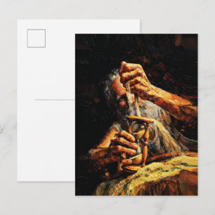 Old Man Hourglass Time Slipping Away Impasto Postcard