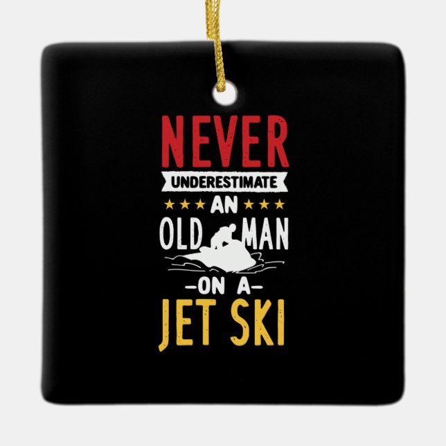 Old Man On A Jet Ski Ceramic Ornament (Front)