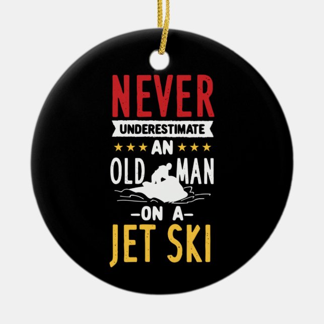 Old Man On A Jet Ski Ceramic Tree Decoration (Front)