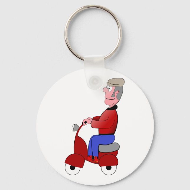 Old Man On A Scooter Keychain (Front)