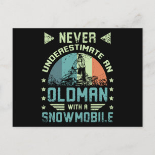 Old Man On A Snowmobile Postcard