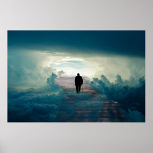 Old Man on Stairway to Heaven in the Clouds Poster