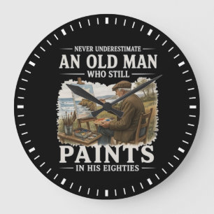 Old Man Painter Lighthouse Seascape Watercolor Large Clock