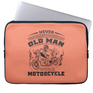 Old Man Passion for motorcycles, Funny Laptop Sleeve