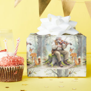 Old Man Playing a Fiddle In The Forest Wrapping Paper