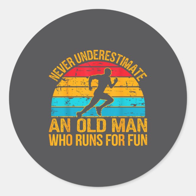 Old Man Running Humor Fitness Lover Funny Senior R Classic Round Sticker (Front)