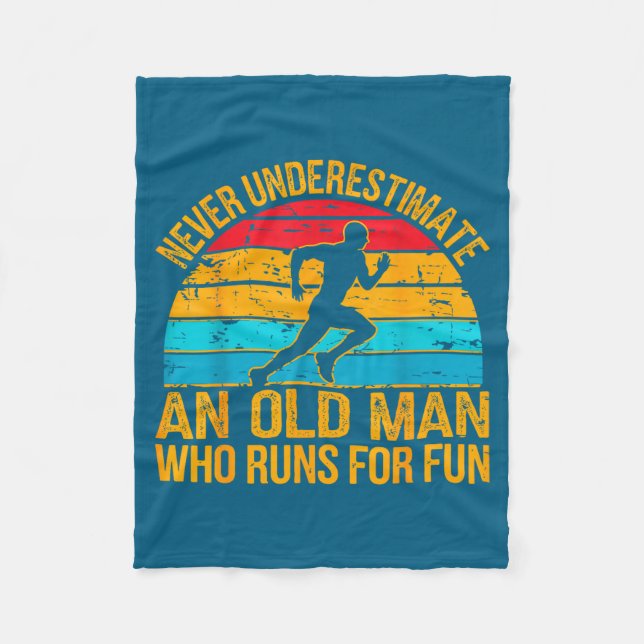 Old Man Running Humor Fitness Lover Funny Senior R Fleece Blanket (Front)