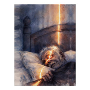 Old Man Sleepless Night Light Beam Through Window Poster