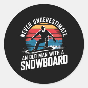 Old Man Snowboarding Lover Humour Design Funny Sno Classic Round Sticker