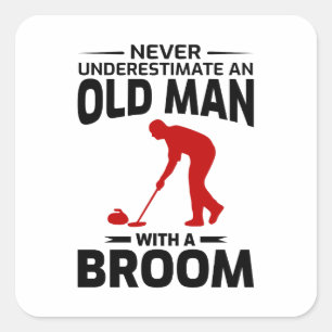Old Man Stone Curling Winter Ice Sport Grandpa Square Sticker