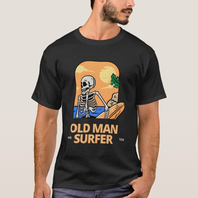 Old Man Surfer Hang 10 T-Shirt (Front)