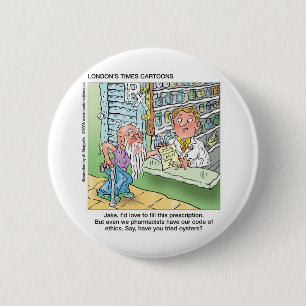 Old Man & The Pharmacy Funny Offbeat Cartoon Gifts 6 Cm Round Badge
