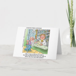 Old Man & The Pharmacy Funny Offbeat Cartoon Gifts Card