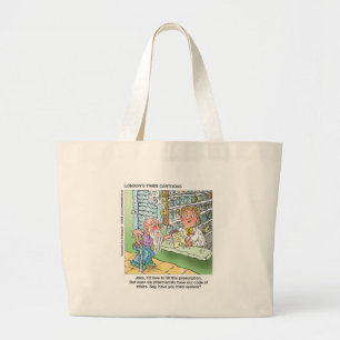 Old Man & The Pharmacy Funny Offbeat Cartoon Gifts Large Tote Bag
