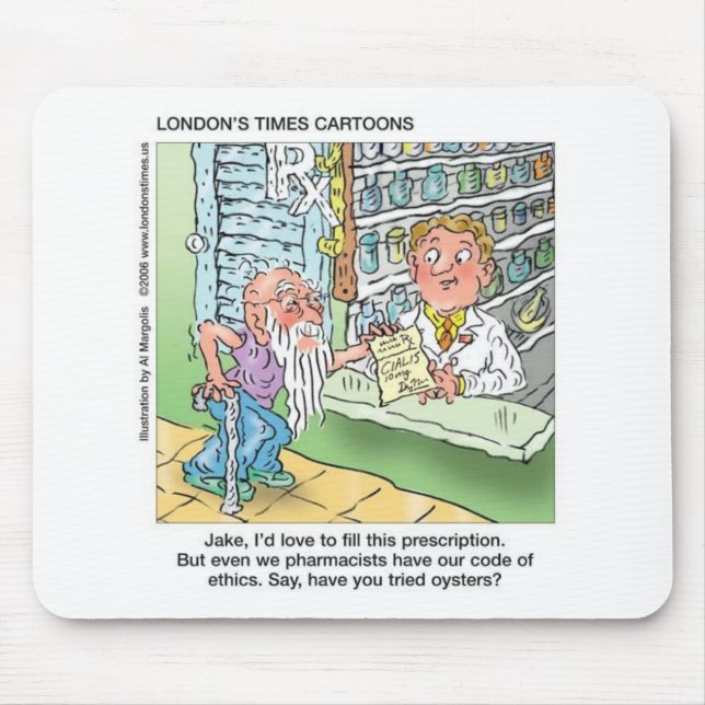 Old Man & The Pharmacy Funny Offbeat Cartoon Gifts Mouse Mat (Front)