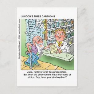 Old Man & The Pharmacy Funny Offbeat Cartoon Gifts Postcard