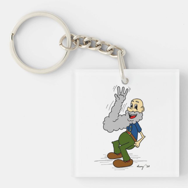 Old Man Waving Beard Acrylic Keychain (Front)